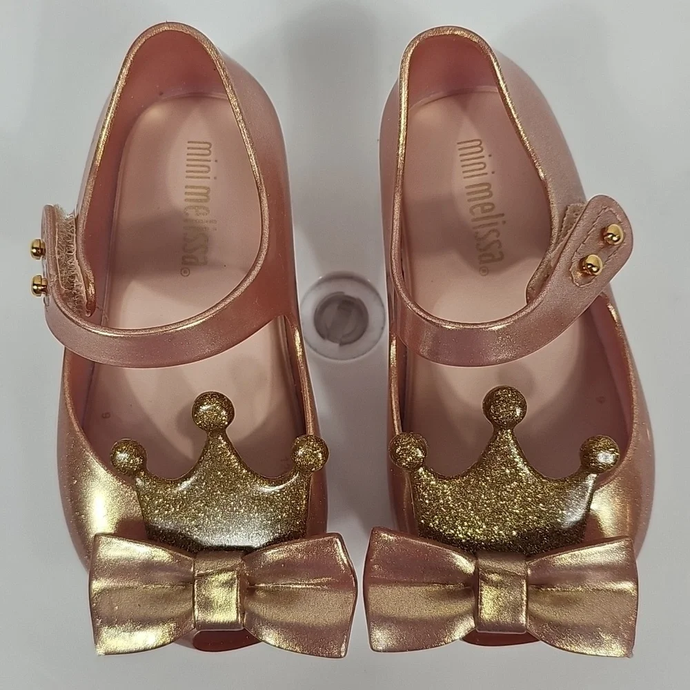 NWOT Mini Melissa Ultragirl Princess Me Pink Jelly Shoes 6 Bow Crown Slip On